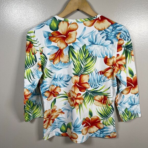 J.Mclaughlin Catalina Cloth Top Size Medium Tropical Travel Work Stretch - Picture 2 of 9